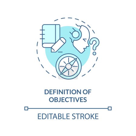 Definition of objectives soft blue concept icon. Prompt engineering. Precise goals. Effective instruction. Round shape line illustration. Abstract idea. Graphic design. Easy to use in article