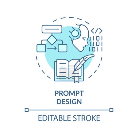 Prompt design soft blue concept icon. Prompt engineering. Precise instruction. Clear questions. Round shape line illustration. Abstract idea. Graphic design. Easy to use in article