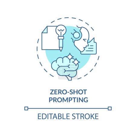 Zero shot prompting soft blue concept icon. Prompt engineering. Provide with no examples. Simple questions. Round shape line illustration. Abstract idea. Graphic design. Easy to use in article