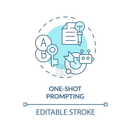 One shot prompting soft blue concept icon. Prompt engineering technique. Minimal context. Single example. Round shape line illustration. Abstract idea. Graphic design. Easy to use in article