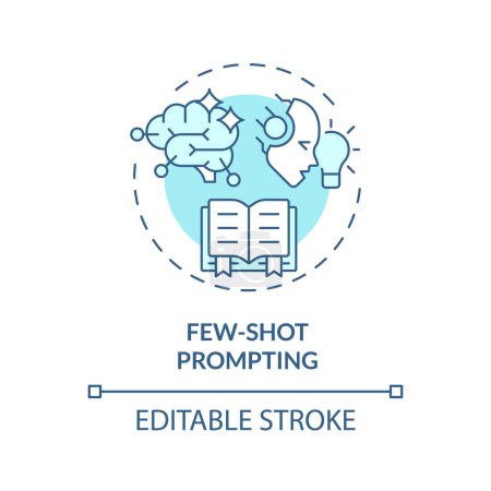 Few shot prompting soft blue concept icon. Prompt engineering strategy. Provide ai model with examples. Round shape line illustration. Abstract idea. Graphic design. Easy to use in article