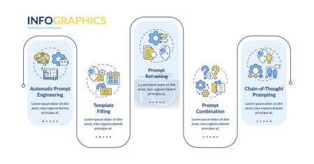 Prompt engineering techniques blue rectangle infographic template. Data visualization with 5 steps. Editable timeline info chart. Workflow layout with line icons. Lato-Bold, Regular fonts used
