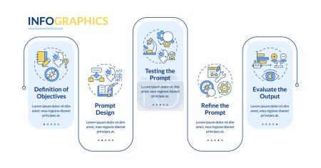 Improve prompt engineering processes blue rectangle infographic template. Data visualization with 5 steps. Editable timeline info chart. Workflow layout with line icons. Lato-Bold, Regular fonts used