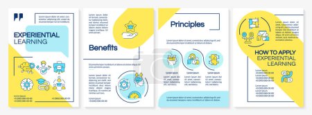 Hands-on education blue and yellow brochure template. Practice. Leaflet design with linear icons. Editable 4 vector layouts for presentation, annual reports. Arial-Black, Myriad Pro-Regular fonts used