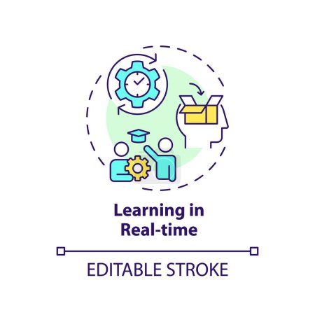 Learning in real time multi color concept icon. Solving problems and challenges. Source of learning. Round shape line illustration. Abstract idea. Graphic design. Easy to use in presentation