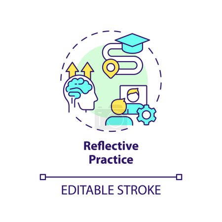 Reflective practice multi color concept icon. Expert self-monitor effectiveness of working. Personal growth. Round shape line illustration. Abstract idea. Graphic design. Easy to use in presentation
