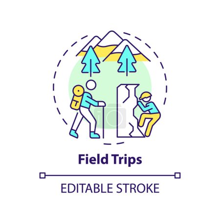 Field trips multi color concept icon. Experiential learning. Interaction with nature. Round shape line illustration. Abstract idea. Graphic design. Easy to use in presentation