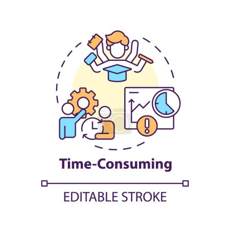 Time-consuming multi color concept icon. Multitasking. Time limits. More time-consuming tasks. Round shape line illustration. Abstract idea. Graphic design. Easy to use in presentation