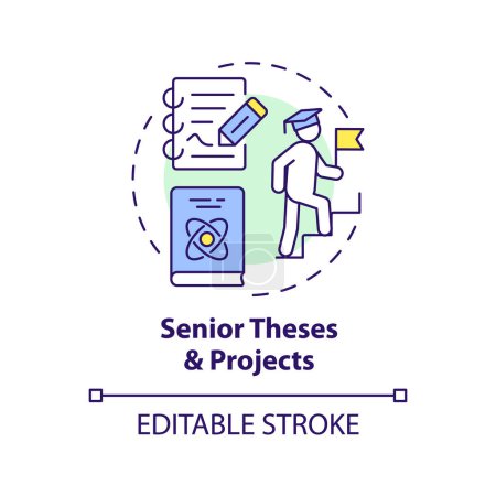 Senior theses and projects multi color concept icon. Comprehensive projects. Round shape line illustration. Abstract idea. Graphic design. Easy to use in presentation