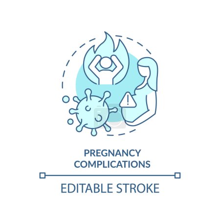 Complicaciones del embarazo icono concepto azul suave. Salud fetal, ginecología. Ilustración de línea de forma redonda. Una idea abstracta. Diseño gráfico. Fácil de usar en infografía, presentación, folleto, folleto