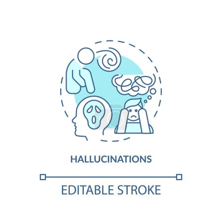 Hallucination, neurology illness soft blue concept icon. Perception disease. Round shape line illustration. Abstract idea. Graphic design. Easy to use in infographic, presentation, brochure, booklet