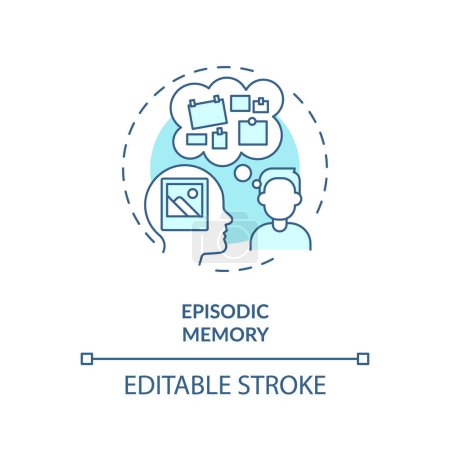 Episodic memory, adhd soft blue concept icon. Brain processing issues. Round shape line illustration. Abstract idea. Graphic design. Easy to use in infographic, presentation, brochure, booklet