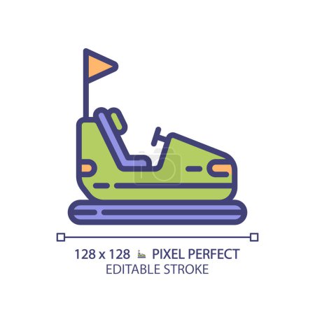 Carnival bumper cars pixel perfect RGB color icon. Fairground autodrome, go carts. Amusement ride attraction. Isolated vector illustration. Simple filled line drawing. Editable stroke