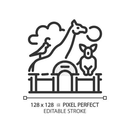Zoo life exhibition pixel perfect linear icon. Zoological park, wildlife preservation. Animal habitats. Thin line illustration. Contour symbol. Vector outline drawing. Editable stroke