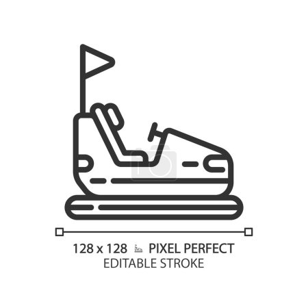 Illustration for Carnival bumper cars pixel perfect linear icon. Fairground autodrome, go carts. Amusement ride attraction. Thin line illustration. Contour symbol. Vector outline drawing. Editable stroke - Royalty Free Image