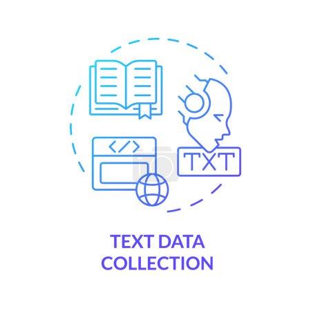 Illustration for Text data collection blue gradient concept icon. Intelligence gathering, dataset. Round shape line illustration. Abstract idea. Graphic design. Easy to use in infographic, presentation - Royalty Free Image