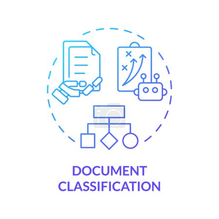 Document classification blue gradient concept icon. Natural language processing. Text recognition. Round shape line illustration. Abstract idea. Graphic design. Easy to use in infographic