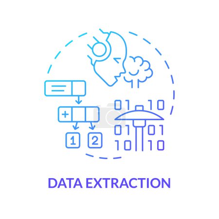 Illustration for Data extraction blue gradient concept icon. Artificial intelligence, etl process. Document analysis. Round shape line illustration. Abstract idea. Graphic design. Easy to use in infographic - Royalty Free Image