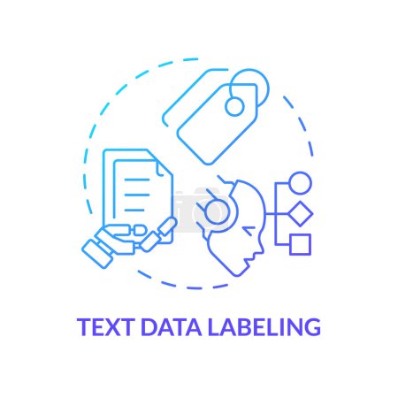Text data labeling blue gradient concept icon. Intelligent document processing. Information analysis. Round shape line illustration. Abstract idea. Graphic design. Easy to use in infographic