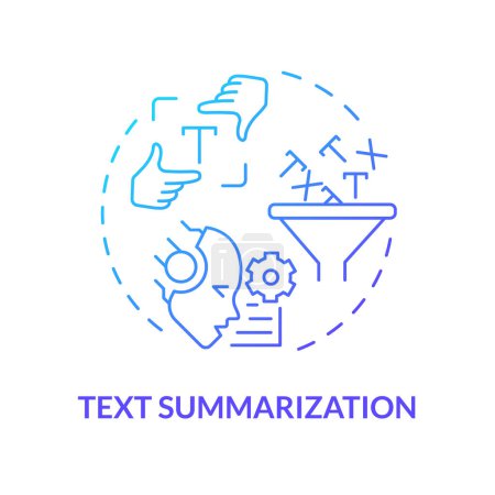Illustration for Text summarization blue gradient concept icon. Natural language processing. Intelligent data analysis. Round shape line illustration. Abstract idea. Graphic design. Easy to use in infographic - Royalty Free Image