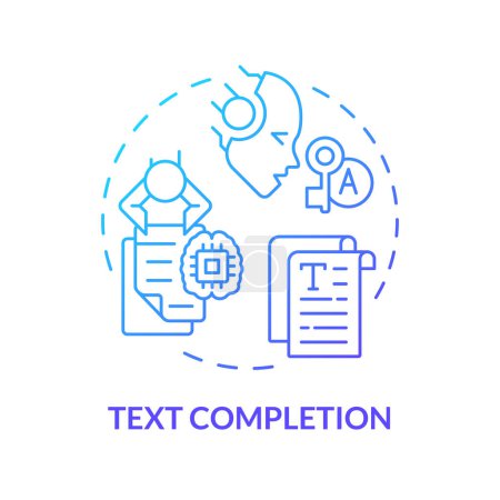 Text completion blue gradient concept icon. Ai transformative tools, document analysis. Round shape line illustration. Abstract idea. Graphic design. Easy to use in infographic, presentation