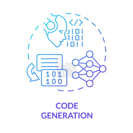 Code generation blue gradient concept icon. Software development assistance. Artificial intelligence. Round shape line illustration. Abstract idea. Graphic design. Easy to use in infographic