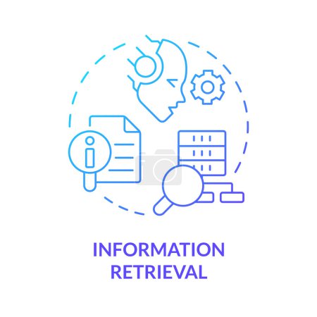 Illustration for Information retrieval blue gradient concept icon. Ai data transforming. Etl process, pattern analyzing. Round shape line illustration. Abstract idea. Graphic design. Easy to use in infographic - Royalty Free Image