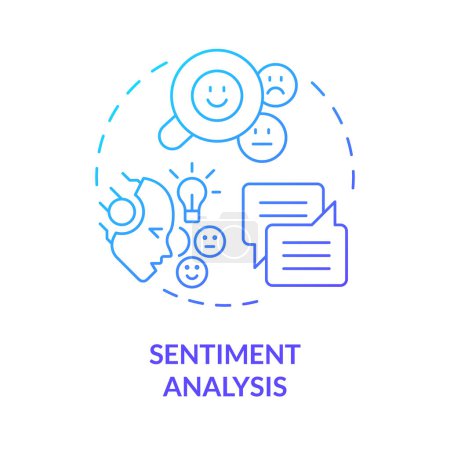 Illustration for Sentiment analysis blue gradient concept icon. Natural language processing. Computational linguistics. Round shape line illustration. Abstract idea. Graphic design. Easy to use in infographic - Royalty Free Image