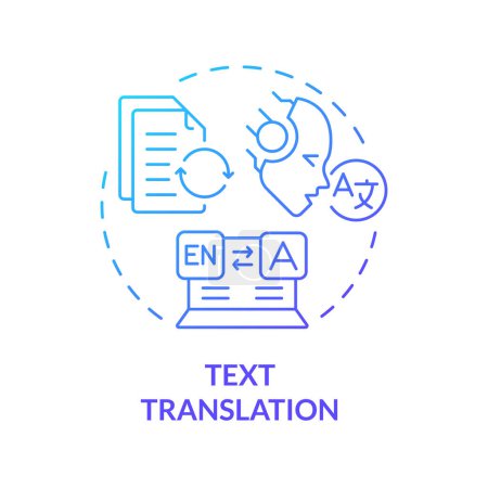 Text translation blue gradient concept icon. Artificial language translate. Data processing. Round shape line illustration. Abstract idea. Graphic design. Easy to use in infographic, presentation