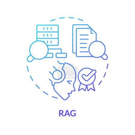 RAG blue gradient concept icon. Ai richtige Generierung von Inhalten. Maschinelles Lernen. Abbildung der runden Formlinie. Abstrakte Idee. Grafikdesign. Einfache Bedienung in Infografik, Präsentation