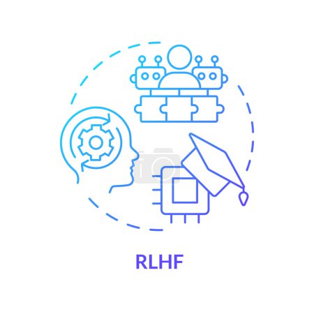 Illustration for RLHF blue gradient concept icon. Reinforcement learning, human review. Deep learning techniques. Round shape line illustration. Abstract idea. Graphic design. Easy to use in infographic, presentation - Royalty Free Image