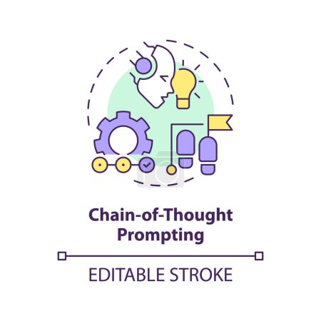 Chain-of-thought prompting multi color concept icon. Prompt engineering technique. Step by step explanation. Round shape line illustration. Abstract idea. Graphic design. Easy to use in article