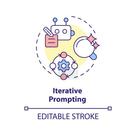 Iterative prompting multi color concept icon. Prompt engineering technique. Elaborate topic. Follow up questions. Round shape line illustration. Abstract idea. Graphic design. Easy to use in article