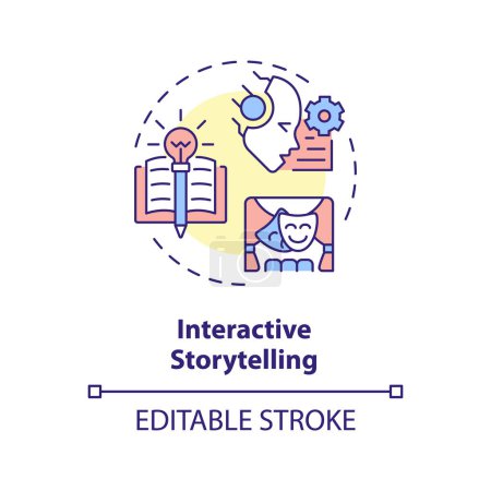 Interactive storytelling multi color concept icon. Prompt engineering technique. Role playing with chatbot. Round shape line illustration. Abstract idea. Graphic design. Easy to use in article