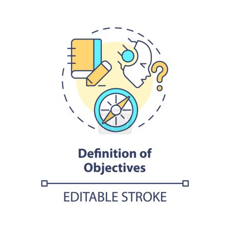 Definition of objectives multi color concept icon. Prompt engineering. Precise goals. Effective instruction. Round shape line illustration. Abstract idea. Graphic design. Easy to use in article