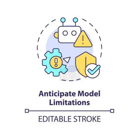 Anticipate model limitations multi color concept icon. Prompt engineering tips. Keep in mind restrictions. Round shape line illustration. Abstract idea. Graphic design. Easy to use in article