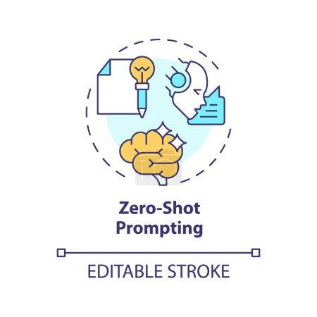 Zero shot prompting multi color concept icon. Prompt engineering. Provide with no examples. Simple questions. Round shape line illustration. Abstract idea. Graphic design. Easy to use in article