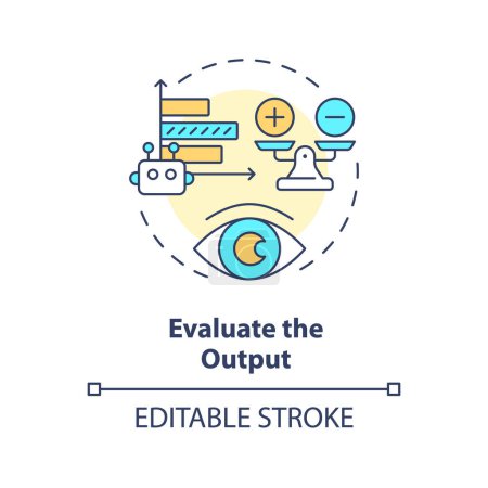 Evaluate output multi color concept icon. Prompt engineering. Assess response of ai model. Effective instruction. Round shape line illustration. Abstract idea. Graphic design. Easy to use in article