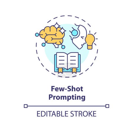 Few shot prompting multi color concept icon. Prompt engineering strategy. Provide ai model with examples. Round shape line illustration. Abstract idea. Graphic design. Easy to use in article