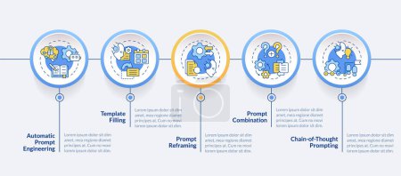 Prompt engineering techniques blue circle infographic template. Data visualization with 5 steps. Editable timeline info chart. Workflow layout with line icons. Lato-Bold, Regular fonts used