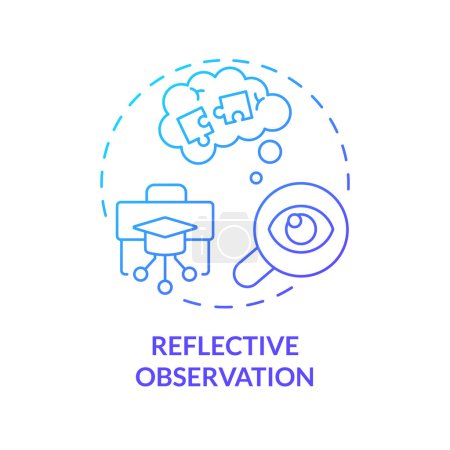 Icono de concepto de gradiente azul de observación reflectante. Reflexionando sobre la experiencia. Analizando experiencia, errores. Ilustración de línea de forma redonda. Una idea abstracta. Diseño gráfico. Fácil de usar en presentación