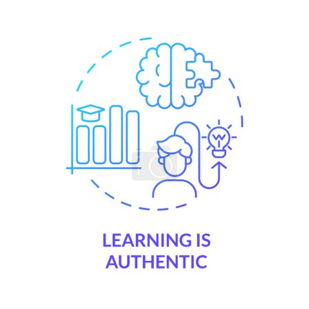Aprender es un auténtico icono del concepto de gradiente azul. Profundizar en el aprendizaje y el trabajo. Ilustración de línea de forma redonda. Una idea abstracta. Diseño gráfico. Fácil de usar en presentación