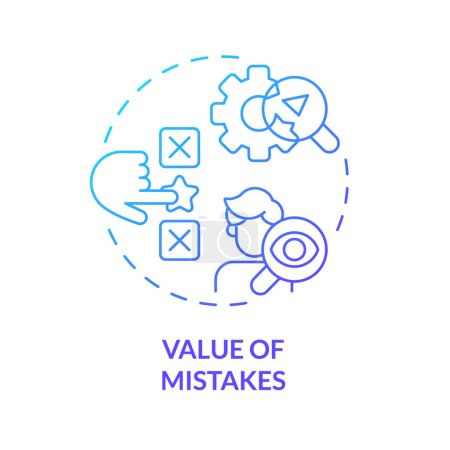 Valor de los errores icono de concepto de gradiente azul. Ensayo de aprendizaje por error. Investigando. Resolución de problemas. Ilustración de línea de forma redonda. Una idea abstracta. Diseño gráfico. Fácil de usar en presentación