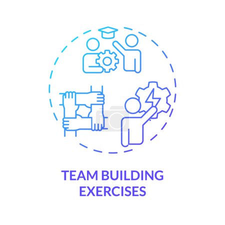 Team building exercice bleu dégradé concept icône. Le travail d'équipe résout les problèmes, accomplit les tâches. Coopération. Illustration de forme ronde. Idée abstraite. Conception graphique. Facile à utiliser dans la présentation