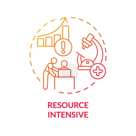 Resource intensive red gradient concept icon. Experiential learning. Experimenting and researching. Round shape line illustration. Abstract idea. Graphic design. Easy to use in presentation