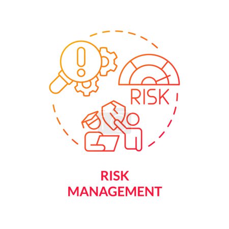 Icono de concepto de gradiente rojo de gestión de riesgos. Riesgos de seguridad. Seguro debido al aprendizaje experiencial. Ilustración de línea de forma redonda. Una idea abstracta. Diseño gráfico. Fácil de usar en presentación