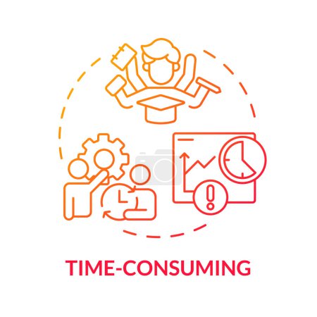 Illustration for Time-consuming red gradient concept icon. Multitasking. Time limits. More time-consuming tasks. Round shape line illustration. Abstract idea. Graphic design. Easy to use in presentation - Royalty Free Image