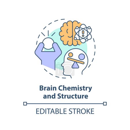 Brain chemistry and structure multi color concept icon. Nervous system. Round shape line illustration. Abstract idea. Graphic design. Easy to use in infographic, presentation, brochure, booklet