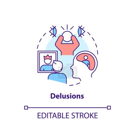 Delusion mental illness multi color concept icon. Cognitive disorder. Round shape line illustration. Abstract idea. Graphic design. Easy to use in infographic, presentation, brochure, booklet