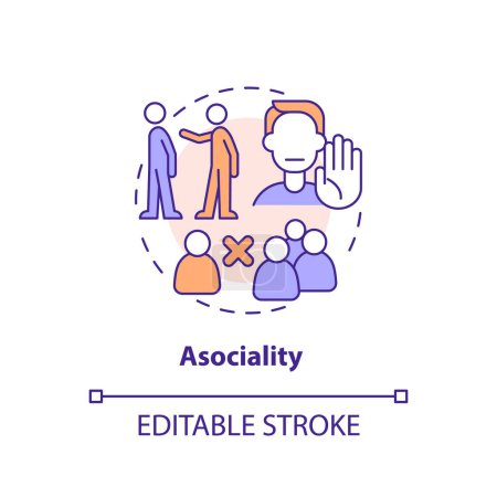 Asociality multi color concept icon. Social isolation. Asocial behavior. Round shape line illustration. Abstract idea. Graphic design. Easy to use in infographic, presentation, brochure, booklet
